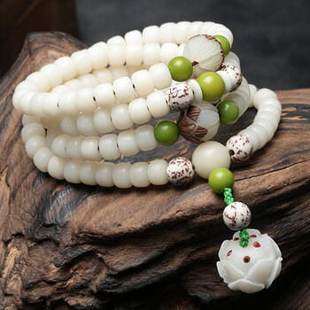 石车石渠手串白玉菩提根手串白菩提子108颗天然佛珠念珠男女手链手持