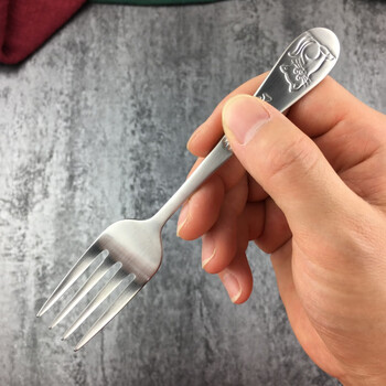 许索短柄水果叉创意可爱儿童304不锈钢宝宝吃饭训练小叉子水果签果插