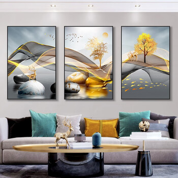 2023新款壁画三联沙发背景墙挂画 福禄平安06 70*90cm 水晶膜三联画
