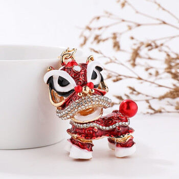 创意家居中国风挂件舞狮 醒狮钥匙扣【红色】 小号-头部360度旋转