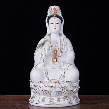 玉瓷南海观世音手持杨柳净瓶陶瓷佛像合家平安办公室风水家用供奉祈福