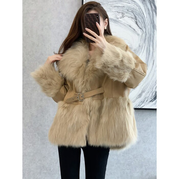 皮尔卡丹品牌皮草外套女冬新款海宁仿真狐狸毛皮毛一体气质名媛短款