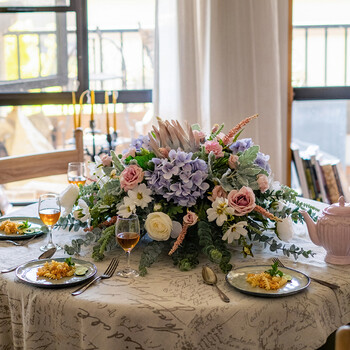 餐桌花摆花仿真花艺套装摆件装饰花轻奢酒店干花台花 憬笙桌花餐桌花