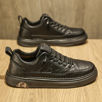 鞋秋季西装纯黑板鞋英伦风休闲皮鞋冬季免系带鞋子男 黑色【运动鞋码