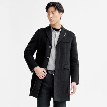 呢大衣冬季中长款净色羊毛混纺时尚潮男韩版外套上衣男黑色16584am
