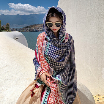 zrty波西米亚风民族风棉麻披肩两用夏季薄款旅游拍照围巾超大纱巾女主