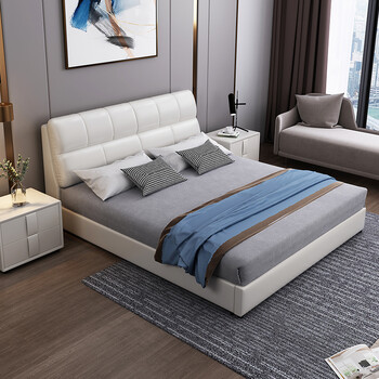 春花秋月皮床轻奢现代主卧大床软包18米双人床婚床榻榻米卧室简约风床