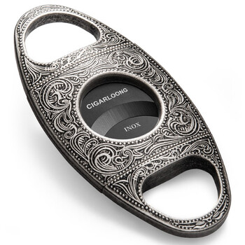茄龙(cigarloong)雪茄刀唐草纹雕刻不锈钢刀刃锋利耐用雪茄剪刀古巴