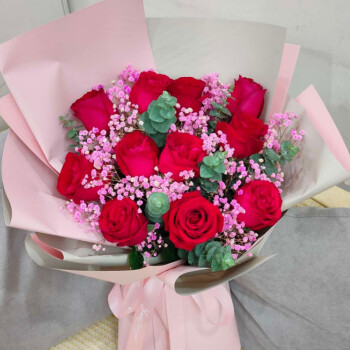儒涛 鲜花配送99朵玫瑰花真花满天星花束表白示爱求婚送爱人老婆女友 D-11枝红玫瑰鲜花
