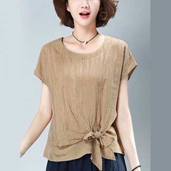 春夏女士棉质短袖棉麻短袖恤女宽松上衣夏装新款韩版纯色半袖亚麻女装
