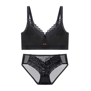 夏天文胸套装美女提胸胸下垂的乳胶胸罩牌子品牌溥款内衣 黑色套装