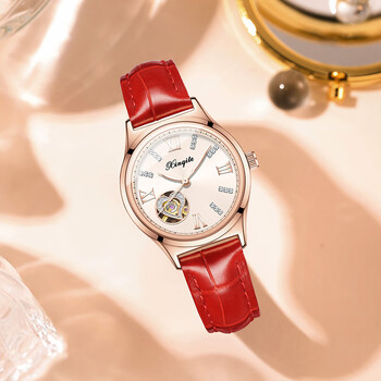 雷诺rarone手表女士2023年新款简约气质轻奢小众表盘机械防水魅力红