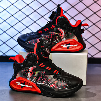 竞凌(jingling)男童篮球鞋秋冬旋转纽扣儿童运动鞋中大 2902黑蓝 40