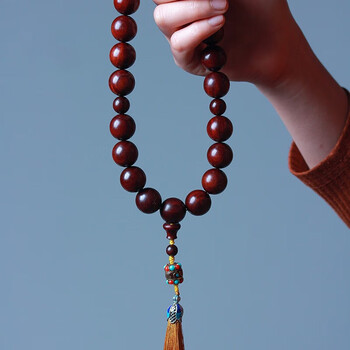 镶思玉紫檀手串佛珠手持印度手串手持念珠男女款檀香木十八子佛珠念经