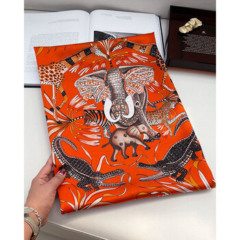 时尚装饰领巾发带绑包桑蚕丝围巾赞比西河的庆典橘色70cm100桑蚕丝