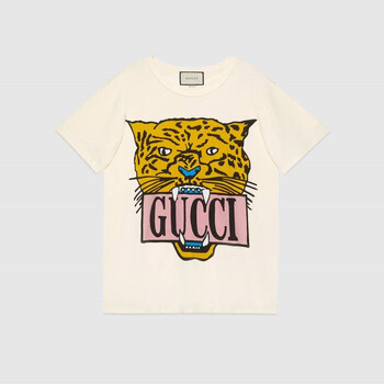 gucci古驰2019年新款 黄色虎头logo印花女士宽松短袖t恤492347 xjarg