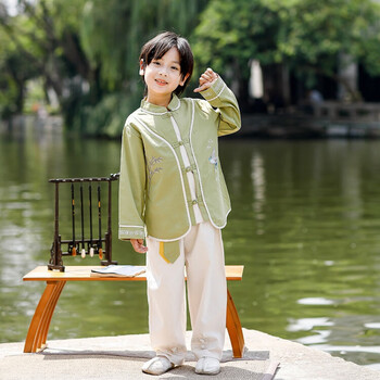 迪士尼汉服男童秋季儿童中国风复古唐装宝宝衣服秋装套装小少爷古装
