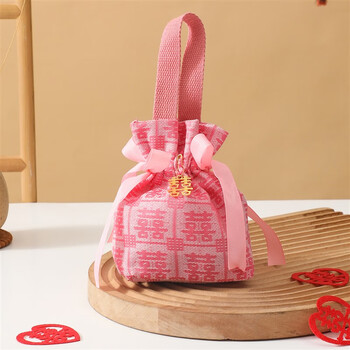 喜糖盒结婚喜糖袋子婚礼免折叠喜糖盒子手提伴手礼盒空盒粉色手提喜字