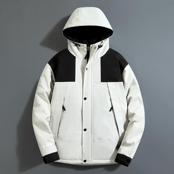 男工装羽绒服男秋冬新款连帽加厚宽松羽绒服外套男防风保暖冬米白色xl