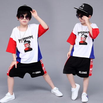 京东(春夏新品)儿童套装男童夏装新款小孩夏季短袖架子鼓演出街舞练功