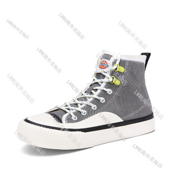 dickies高帮帆布鞋男春秋款软底板鞋男运动休闲鞋抽象条纹男鞋子 黑白