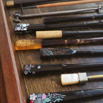 螺钿簪子日本明治期螺钿大漆发簪子古风发饰手工梳子莳绘头饰和服古董