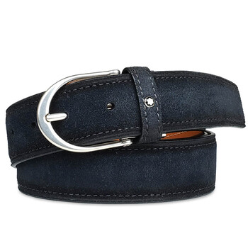 万宝龙montblanc深蓝色翻毛椭圆形针扣皮带/腰带120x3.5cm 123918
