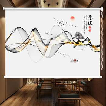 定制卷帘意境山水定制意境山水画窗帘办公室客厅卫生间防水遮光卷帘卷