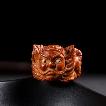 铂美家文玩扳指天i然老料鹿角雕刻钟馗男士霸气指环戒指跑环古玩杂项