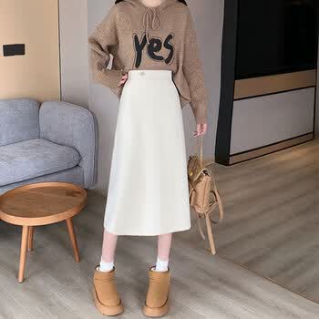 美丽演绎meiliyanyi半身裙中长款毛呢半身裙女秋冬天