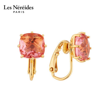 LES NEREIDES方形粉色星钻耳环法式浪漫优雅镀金耳坠礼物女 耳夹