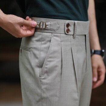 上东奢媛春夏意式双褶那不勒斯高腰翻边直筒西裤好莱坞裤 70%羊毛