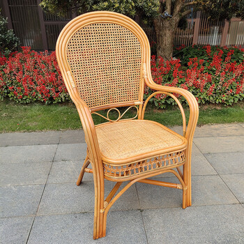 贵润藤椅老人椅高靠背户外休闲阳台办公麻将椅印尼天然单人真藤椅子