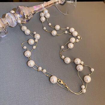 铭闽双层珍珠毛衣链长款感衣服配饰年新款流行潮时尚项链秋冬白色秋冬