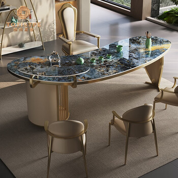 tpe)现代轻奢别墅家用高端奢石岩板茶台简约办公室设计师泡茶桌椅组合