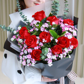 花递三八妇女节鲜花速递11朵红玫瑰花束表白生日送女友女朋友老婆贺卡