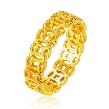 三八妇女节礼物 玉相伴 珠宝 3d硬金戒指黄金铜钱戒指999足金金钱指环