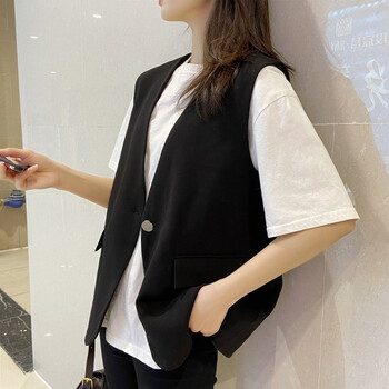 西装马甲女短款西装马甲2022新款女外搭春秋季背心时尚黑色坎肩宽松