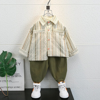 洛留云 一岁宝宝衣服男孩春季衬衫两件套童装男童套装儿童休闲条纹服