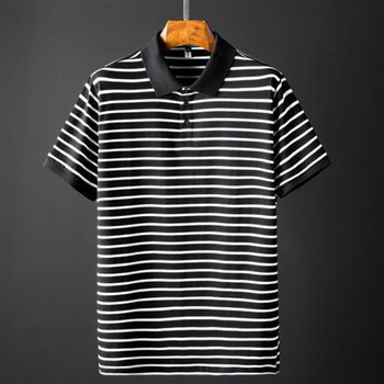 大码短袖衫男胖子加肥加大肥佬半袖男装恤男士夏季条纹衣服黑色m042xl