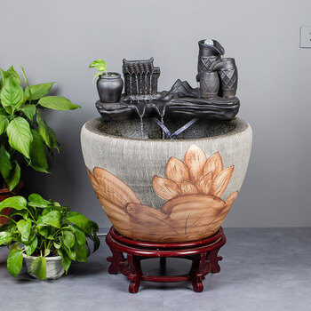 陶瓷古法养鱼缸家用客厅阳台流水喷泉大型锦鲤鱼缸室外庭院大水缸