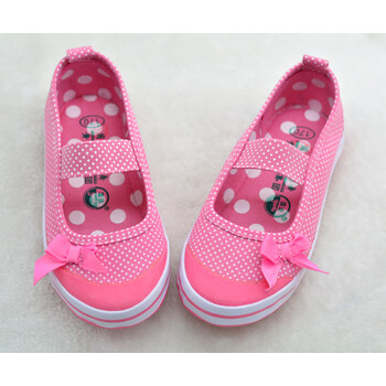 体操鞋室内布鞋女童舞蹈鞋小童白帆布鞋学生表演网球鞋 粉红色蝴蝶结