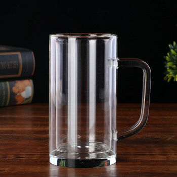 进口无铅加厚双层玻璃杯隔热防烫家用透明绿茶杯大容量泡茶杯带把360