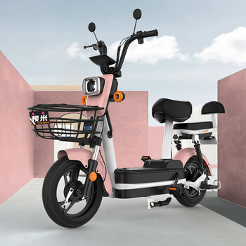 新国标金果plus电动车48v电瓶小型锂电池可提自行男女士代步 淡雅粉