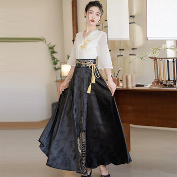 climbertiger新中式女装国风汉服成人改良版连衣裙衬衫配半身马面裙