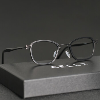 CELLI 日系手造超轻纯钛眼镜框男设计师眼镜女个性眼镜架可配近视镜架 黑色 (防雾防蓝光双效)定制1.61折射率