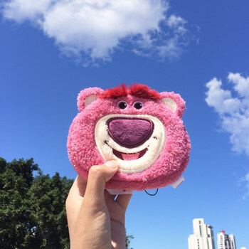 灵犀牛ins同款可爱毛绒红熊零钱包挂件钥匙扣收纳卡包耳机创意生日