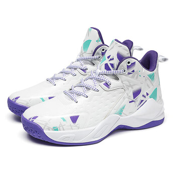 打球会响的鞋子男款户外运动皮面防水篮球鞋潮牌街头比赛战靴白紫45