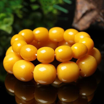 琥珀老蜜蜡手串 鸡油黄原石男士桶珠手链附证书 男款(长21mm 宽20mm
