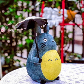 龙猫创意摆件装饰卡通可爱办公桌工艺品客厅阳台庭院花园树脂布置撑伞